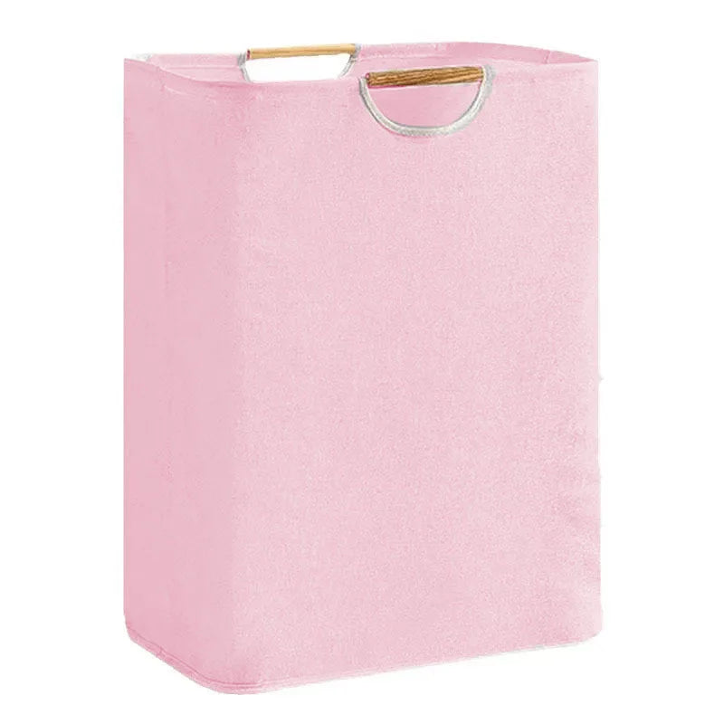 Panier à linge imperméable avec poignées en bambou