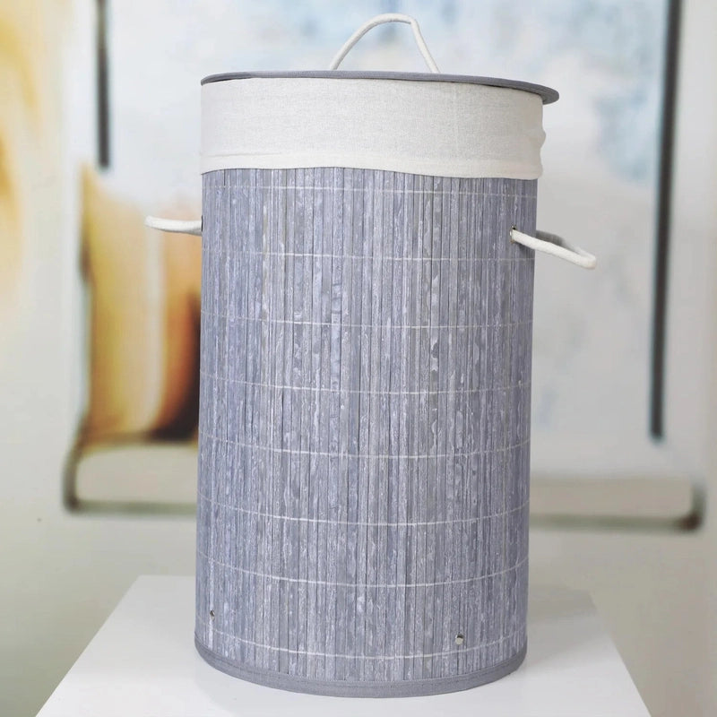 Panier à linge en bambou naturel avec couvercle