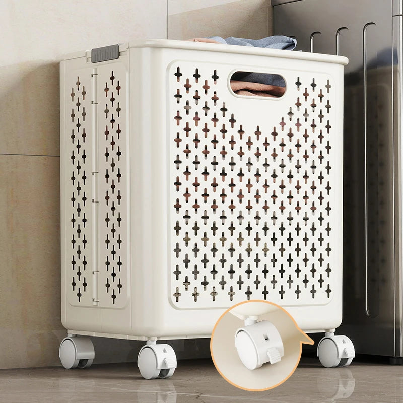 Panier à linge plastique pliable avec roulettes
