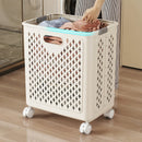Panier à linge plastique pliable avec roulettes