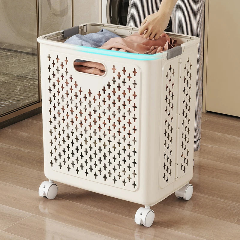 Panier à linge plastique pliable avec roulettes