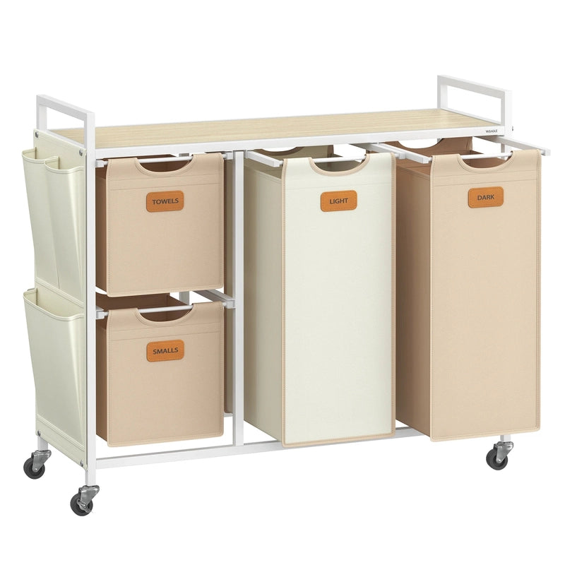Panier à linge en acier et tissu 4 compartiments