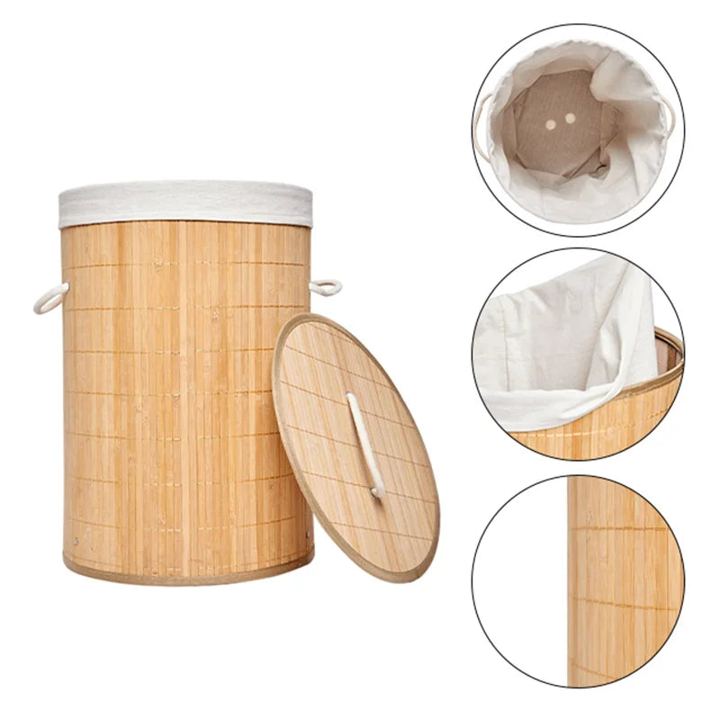 Panier à linge en bambou naturel avec couvercle