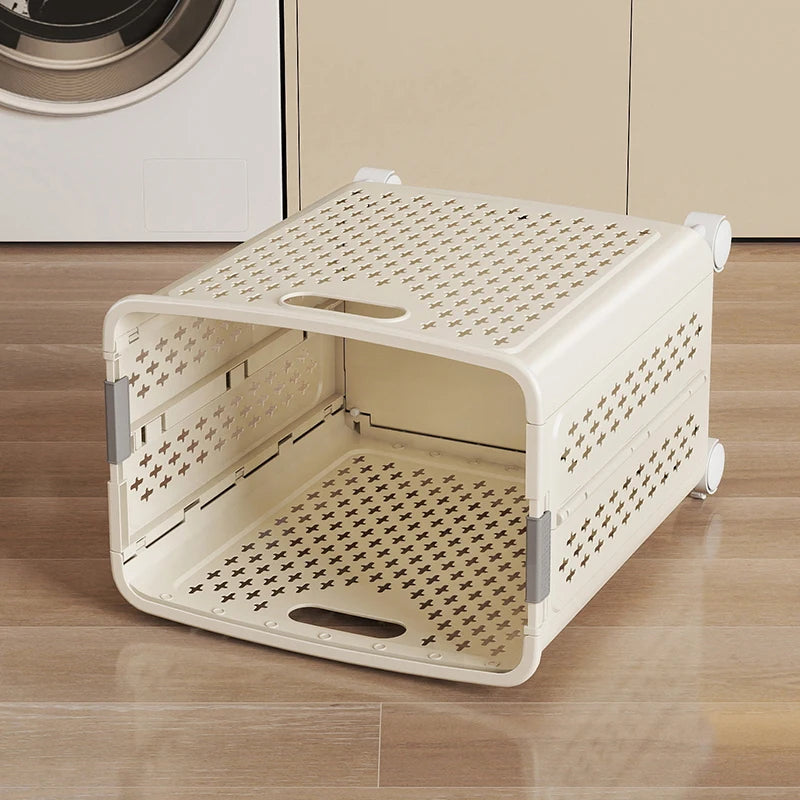 Panier à linge plastique pliable avec roulettes