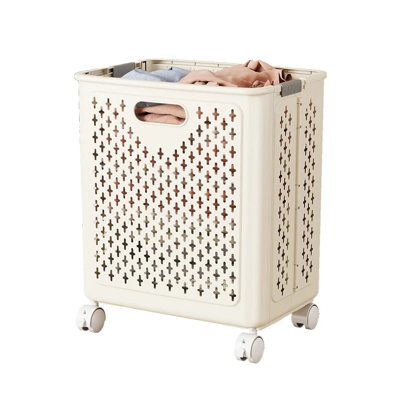 Panier à linge plastique pliable avec roulettes