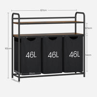 Panier à linge en tissu 3 compartiments avec étagères