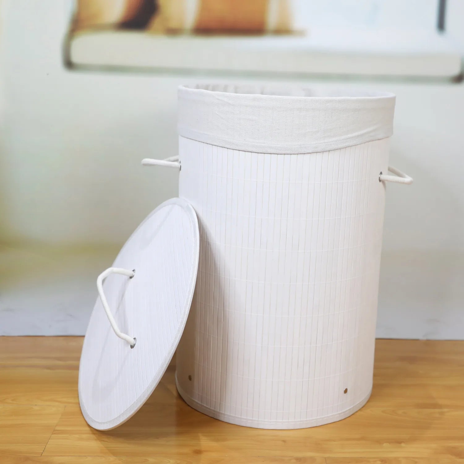 Panier à linge en bambou naturel avec couvercle
