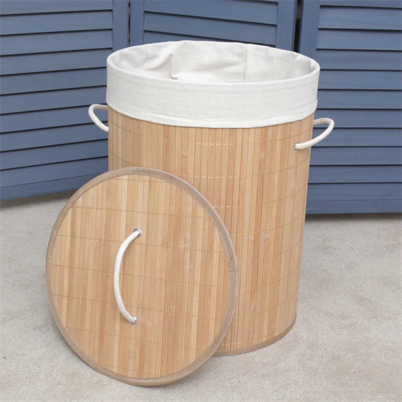 Panier à linge en bambou naturel avec couvercle