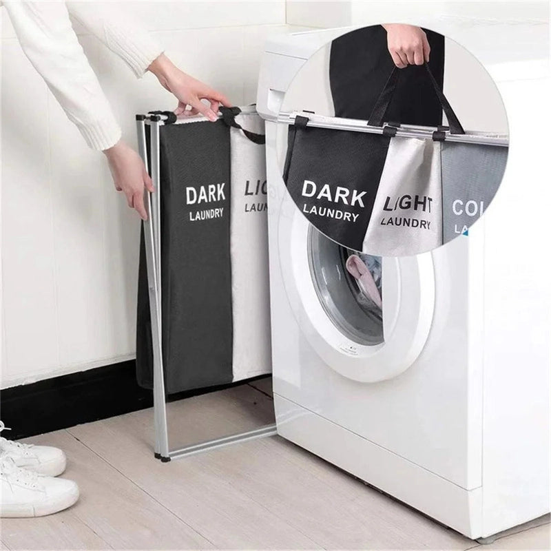 Panier à linge en tissu 3 compartiments pliable