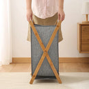 Panier à linge en bois et tissu pliable