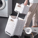 Panier à linge plastique à 2 étages avec roulettes et pliable