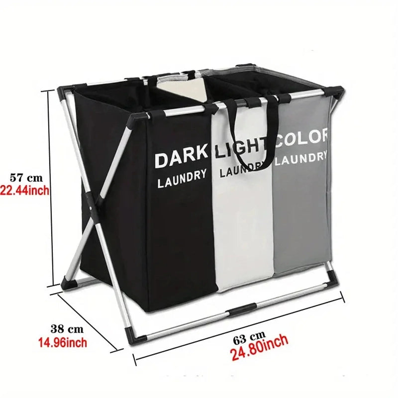 Panier à linge en tissu 3 compartiments pliable