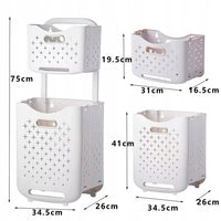 Panier à linge plastique à 2 étages avec roulettes et pliable