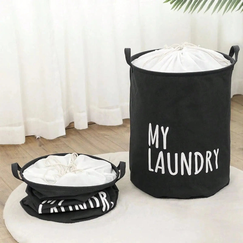 Panier à linge en tissu pliable avec cordon