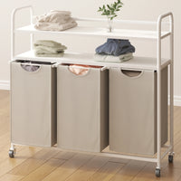 Panier à linge en tissu 3 compartiments avec étagères