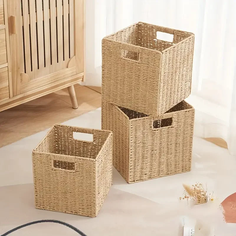 Panier à linge rangement en osier naturel tressé à la main